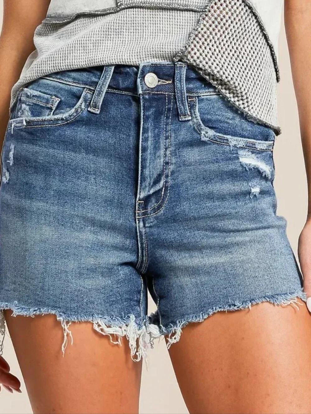 Vervet by Flying Monkey Rebecca High Rise Distressed Stretch Denim Shorts Sz XS